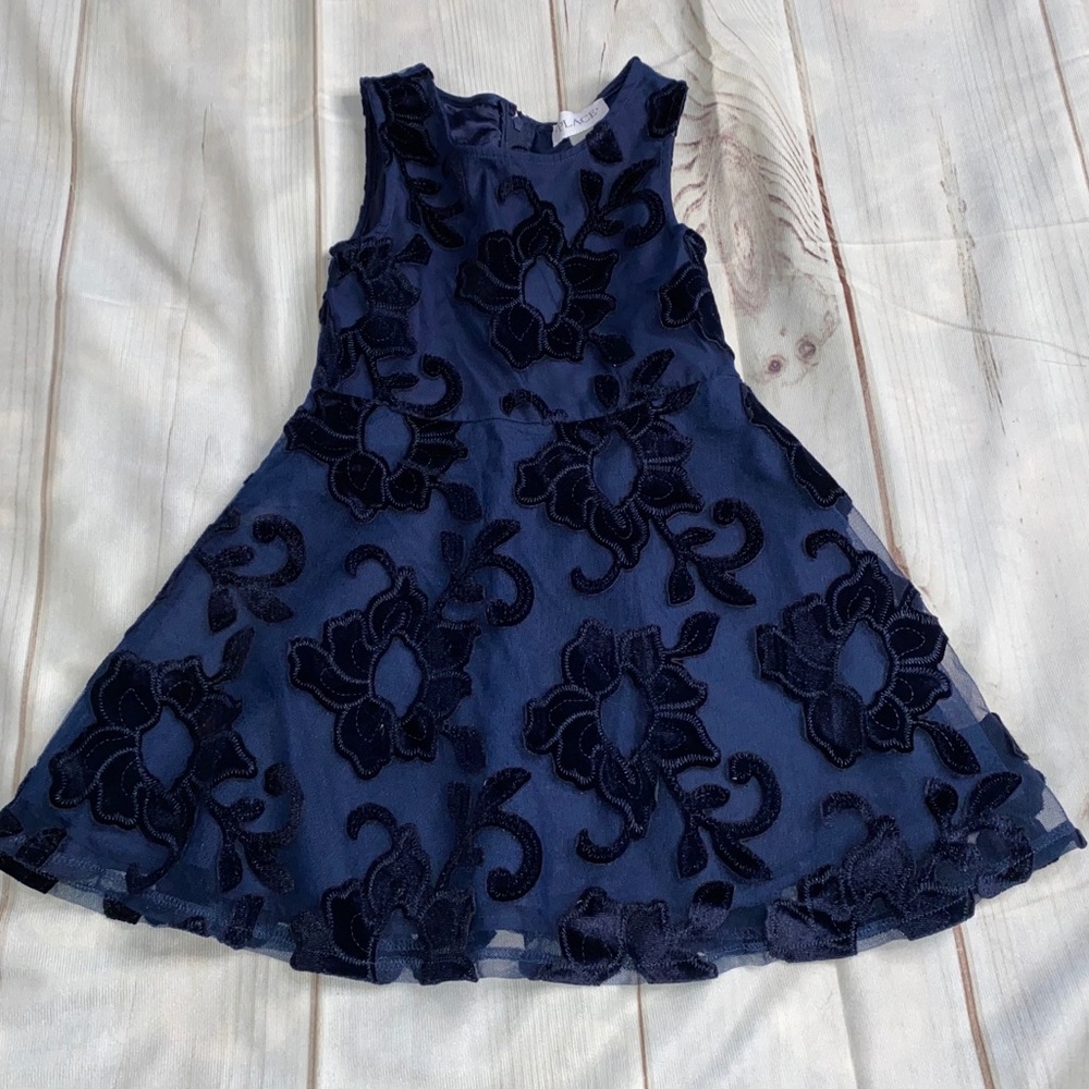 The Children's Place Navy Blue Floral Flocked Party Dress